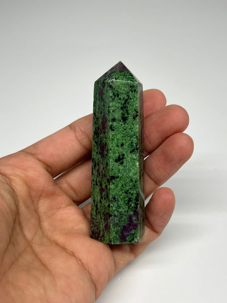 91.9g, 3.1"x0.8", Natural Ruby Zoisite Tower Point Obelisk @India, B31441