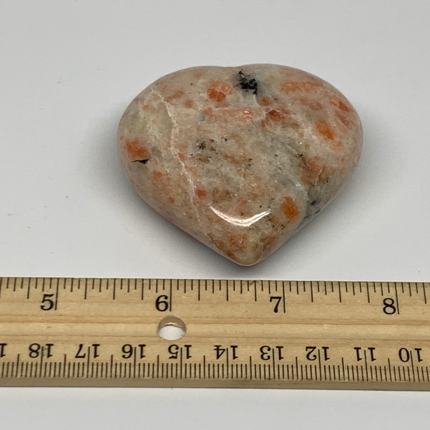 111.7g,2.2"x2.3"x0.9", Sunstone Heart Polished Healing Crystal @India, B28010