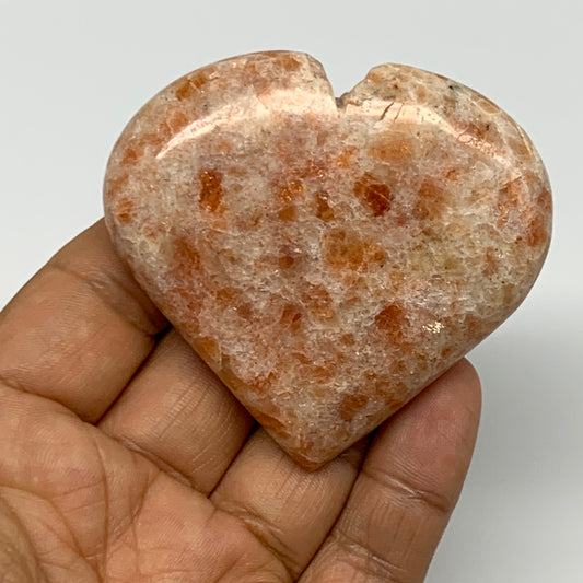87g,2.3"x2.6"x0.7", Sunstone Heart Polished Healing Crystal @India, B28023