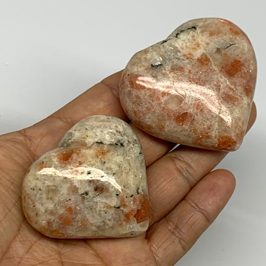 156.9g,1.8"-2.1", 2pcs, Sunstone Heart Polished Healing Crystal,B28025