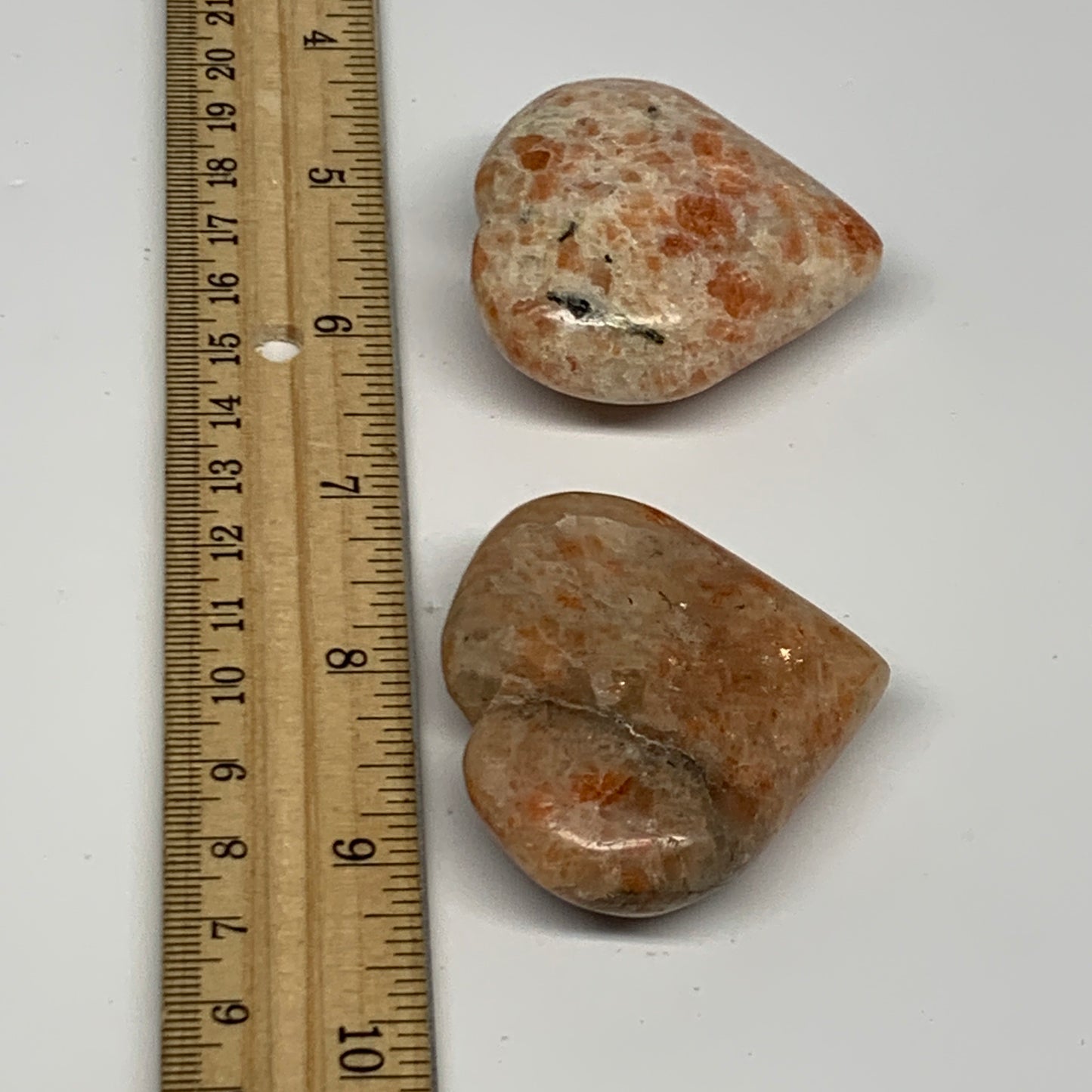 129.4g, 1.8"-1.9", 2pcs, Sunstone Heart Polished Healing Crystal, B28027