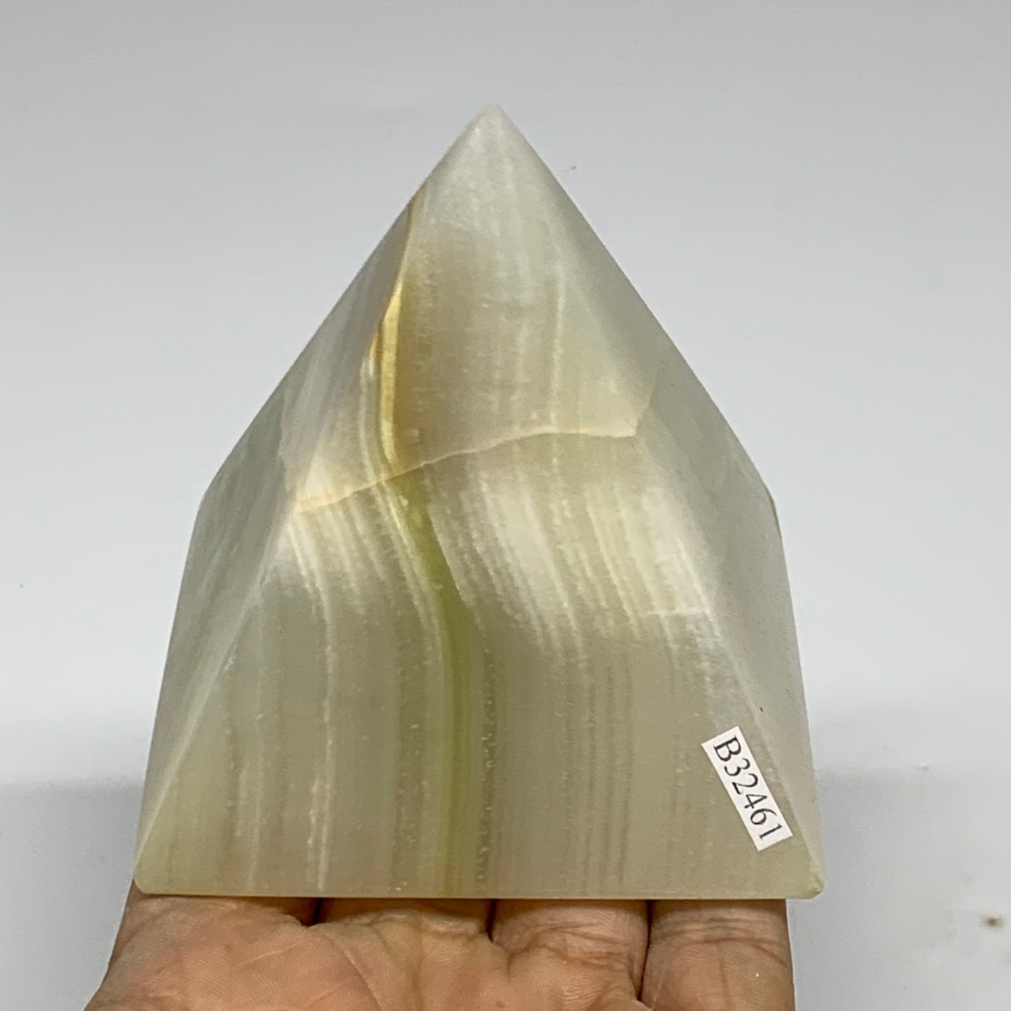 0.9 lbs, 3"x2.8"x2.8", Green Onyx Pyramid Gemstone Crystal, B32461