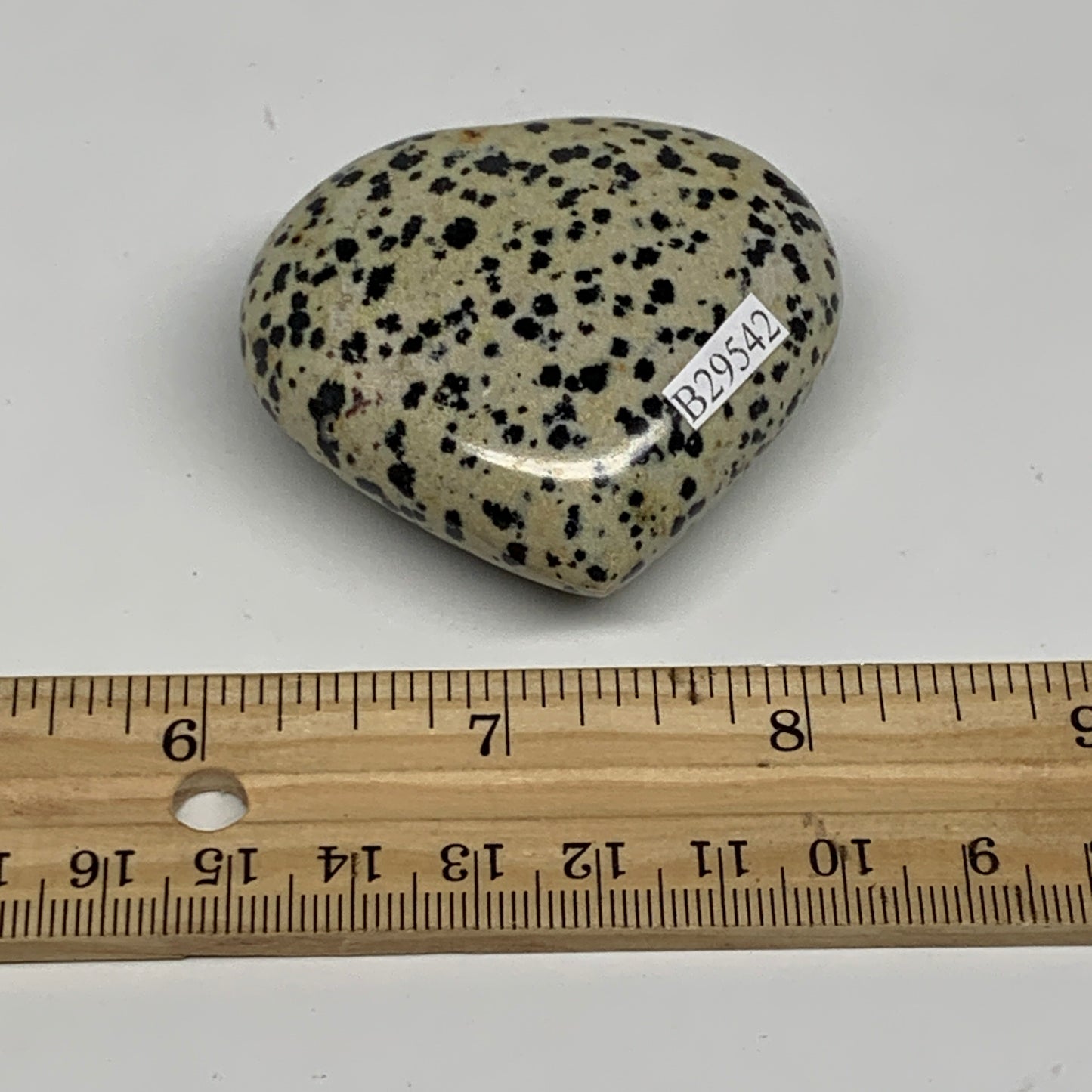 81.2g, 2"x2.1"x0.9" Dalmatian Jasper Heart Polished Healing Home Decor, B29542