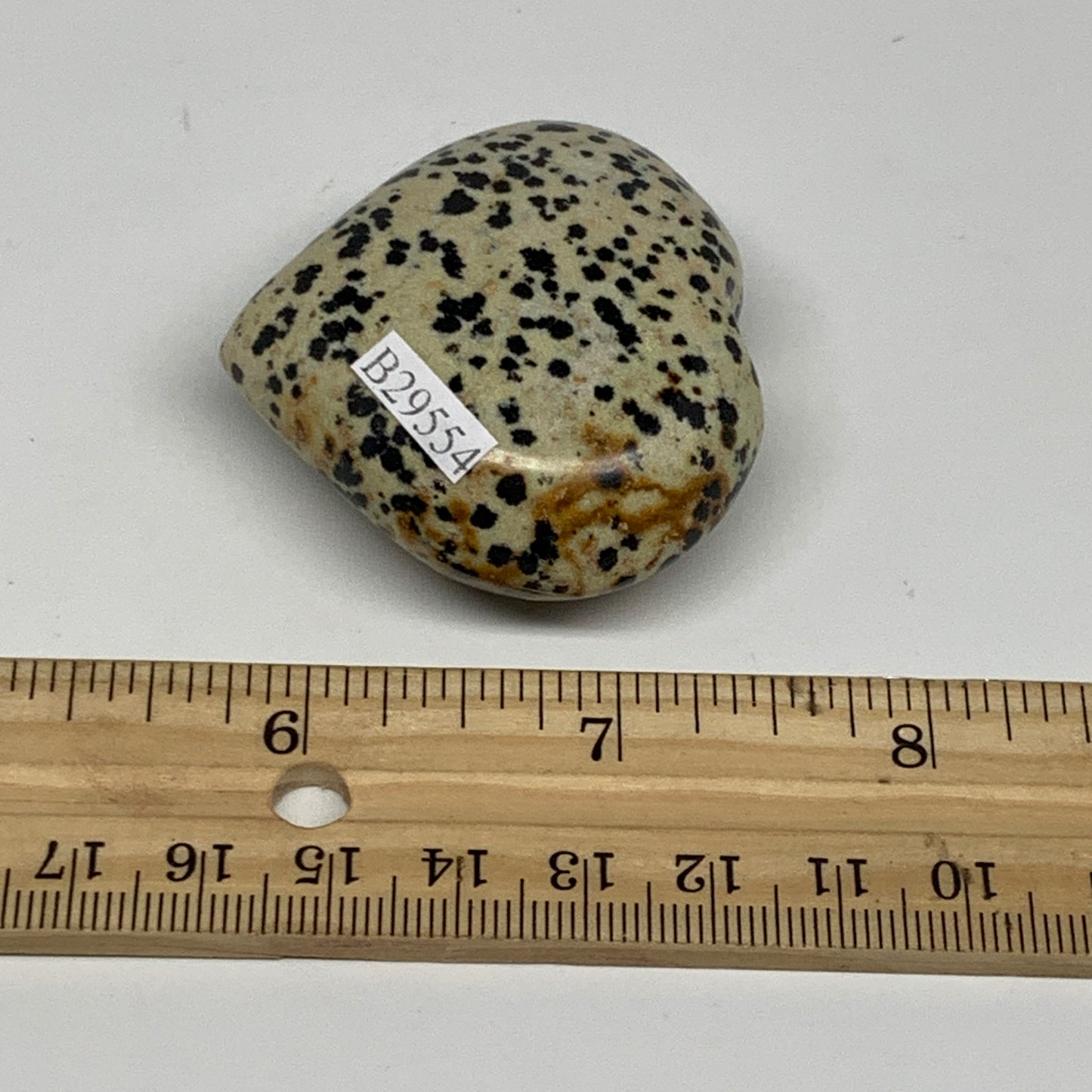 62.7g, 1.8"x1.9"x0.8" Dalmatian Jasper Heart Polished Healing Home Decor, B29554