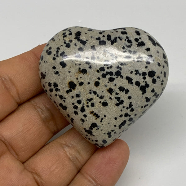75.5g, 1.9"x2"x0.9" Dalmatian Jasper Heart Polished Healing Home Decor, B29553