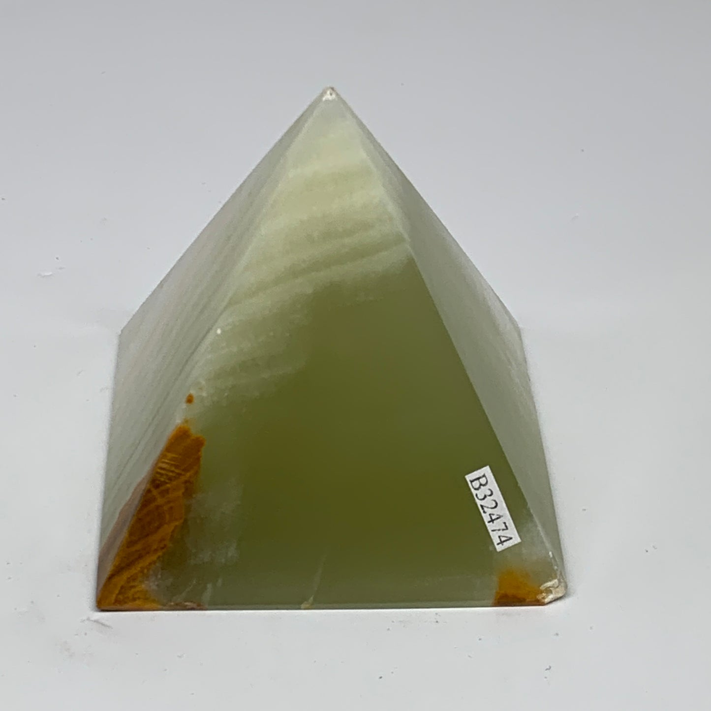 0.87 lbs, 2.8"x2.9"x2.9", Green Onyx Pyramid Gemstone Crystal, B32474