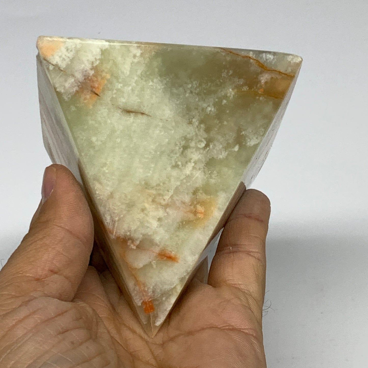 0.93 lbs, 3"x3"x3", Green Onyx Pyramid Gemstone Crystal, B32475