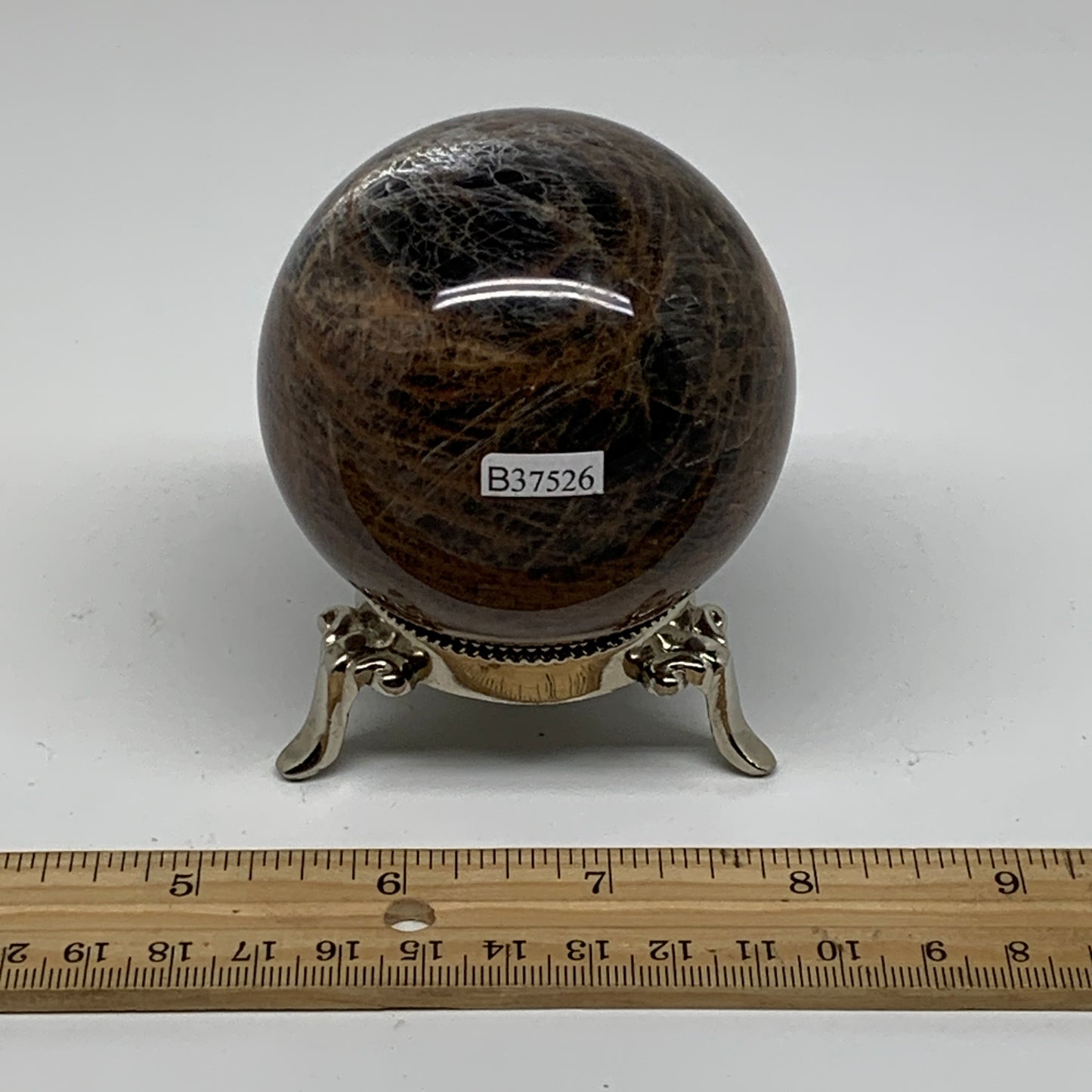 0.94 lbs, 2.7"(68mm), Black Moonstone Sphere Ball Gemstone Polished, B37526