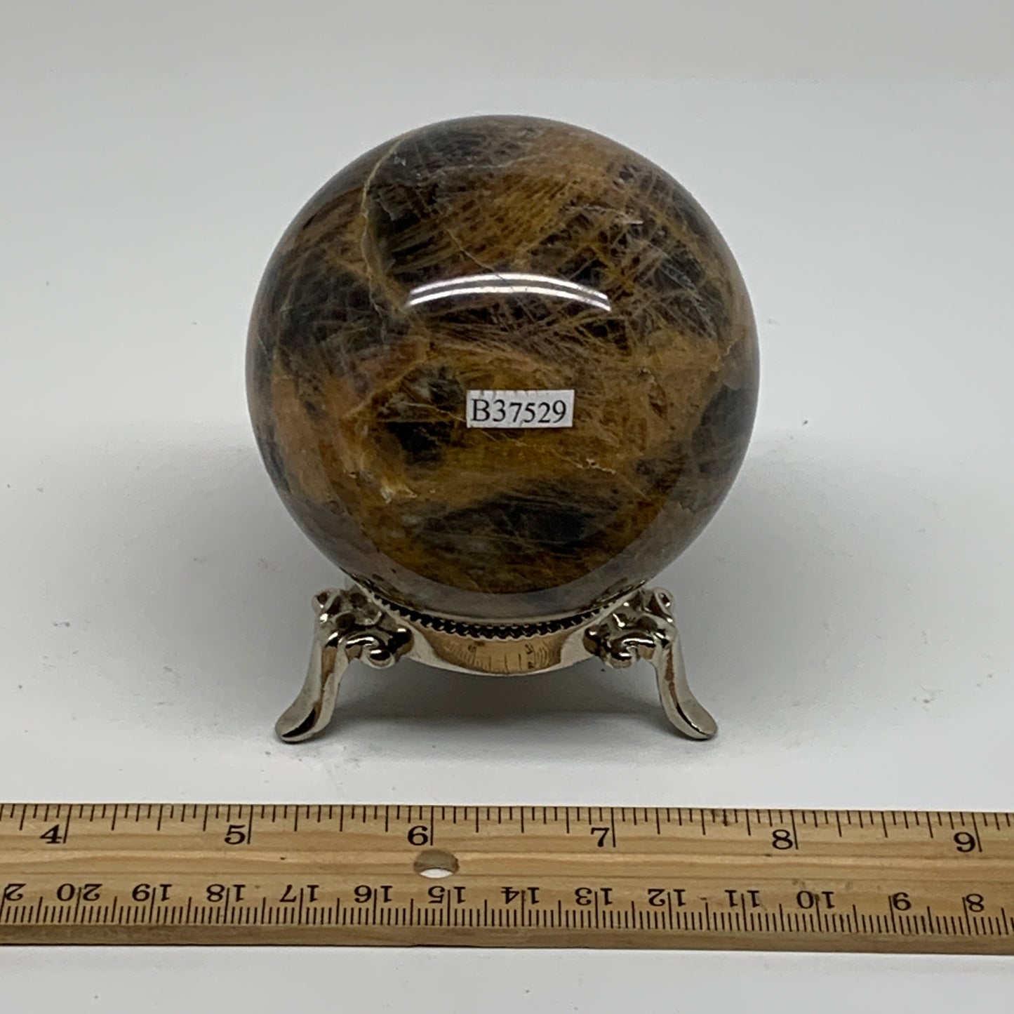 1.14 lbs, 2.9"(73mm), Black Moonstone Sphere Ball Gemstone Polished, B37529