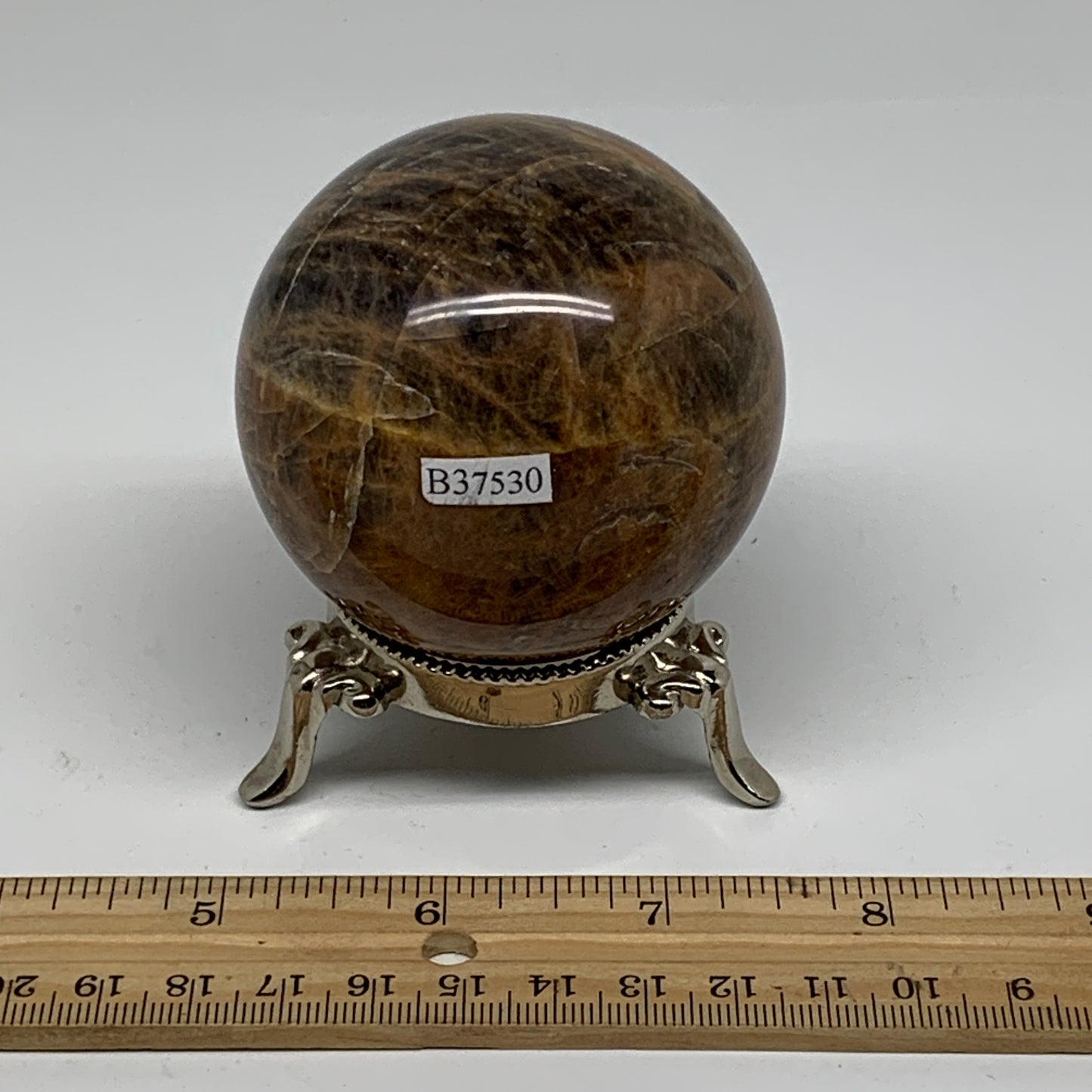 0.77 lbs, 2.5"(64mm), Black Moonstone Sphere Ball Gemstone Polished, B37530