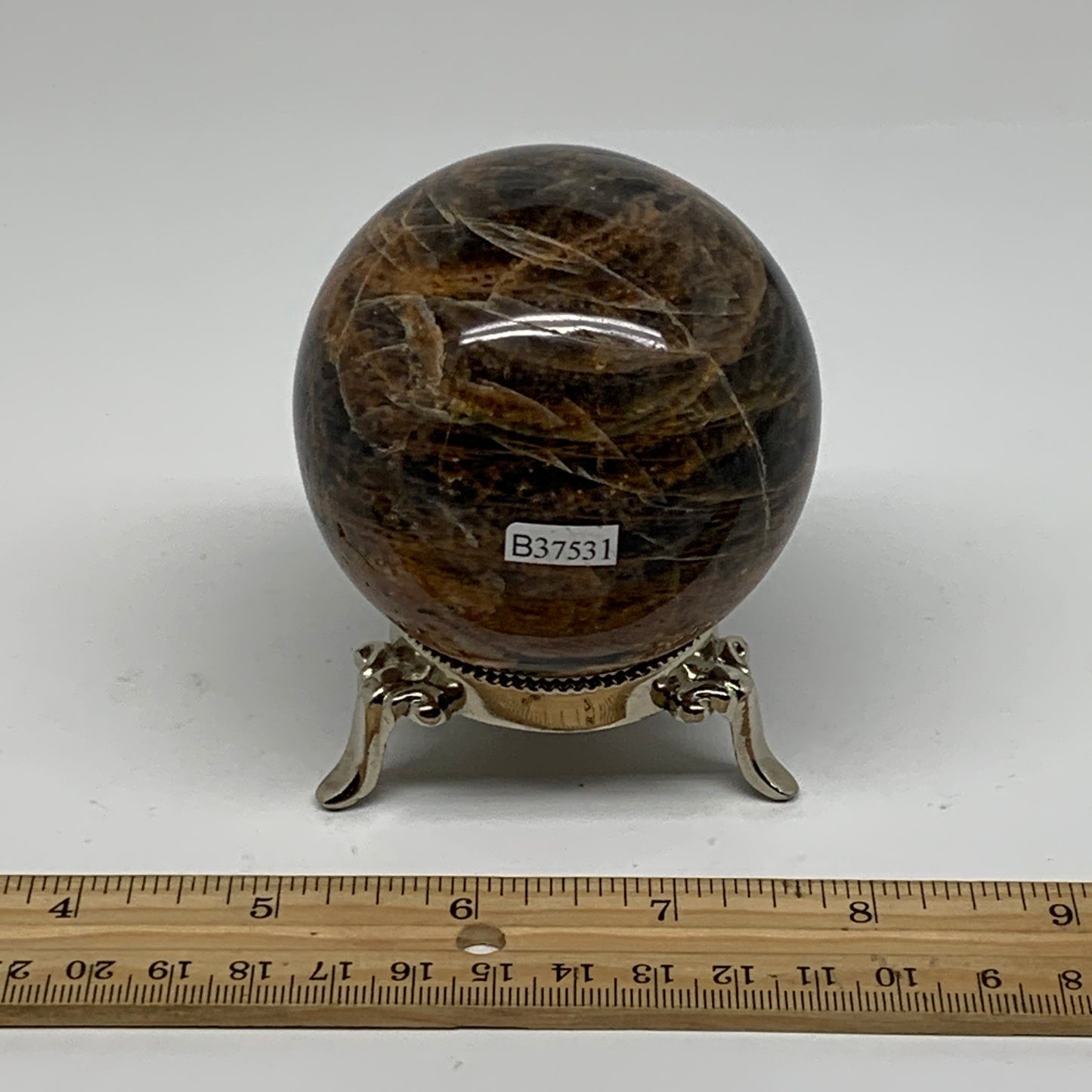 0.99 lbs, 2.7"(69mm), Black Moonstone Sphere Ball Gemstone Polished, B37531