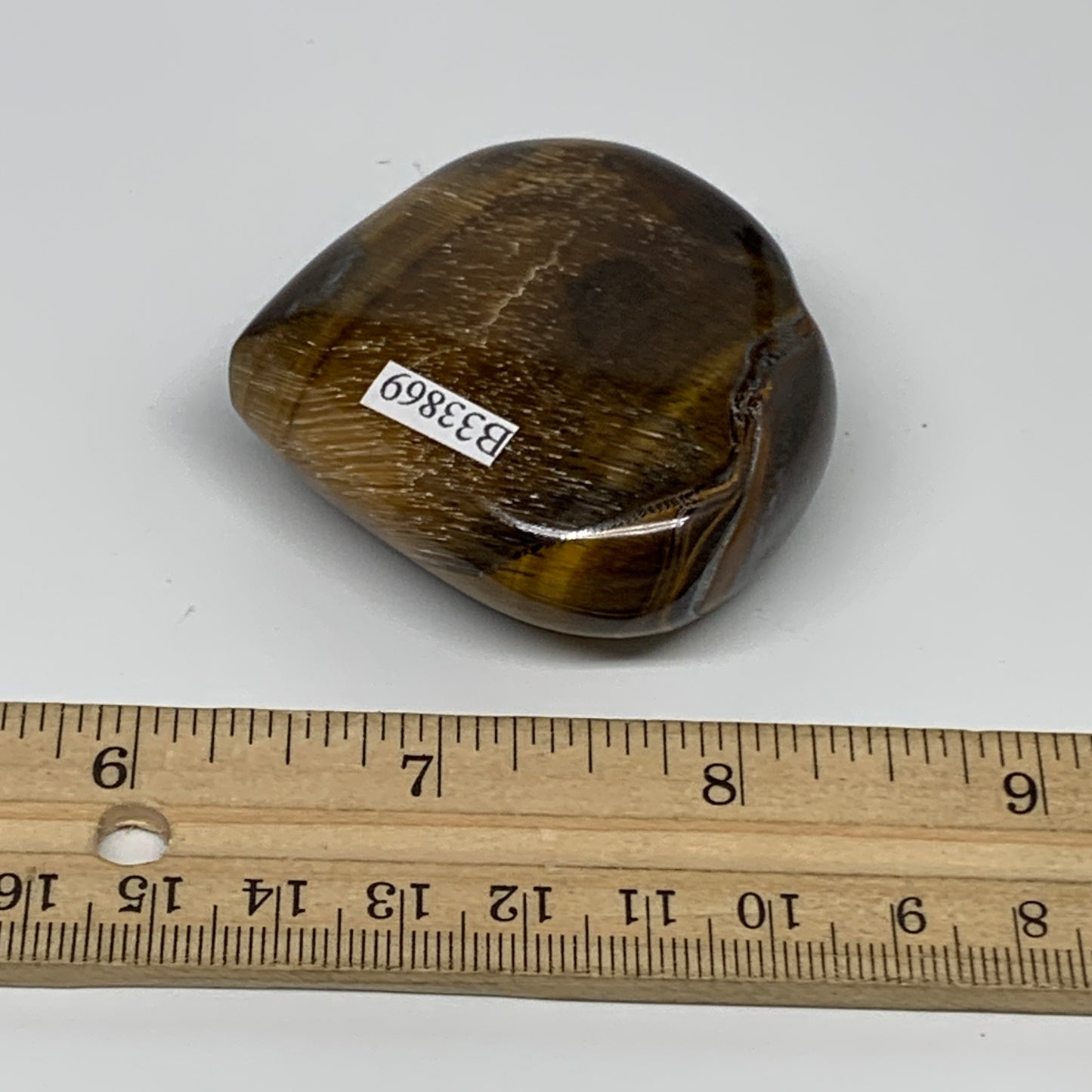 93.4g, 2.1"x2.2"x0.8", Tiger's Eye Heart Polished Healing Crystal @India, B33869