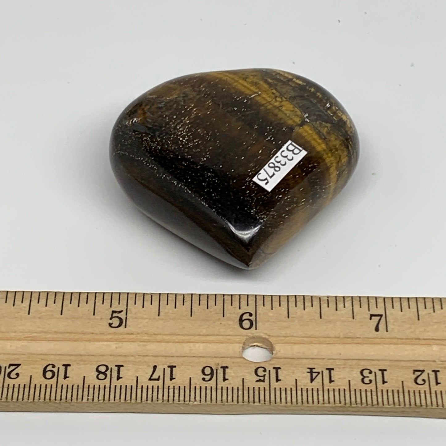 80.6g, 2"x2.1"x0.8", Tiger's Eye Heart Polished Healing Crystal @India, B33875