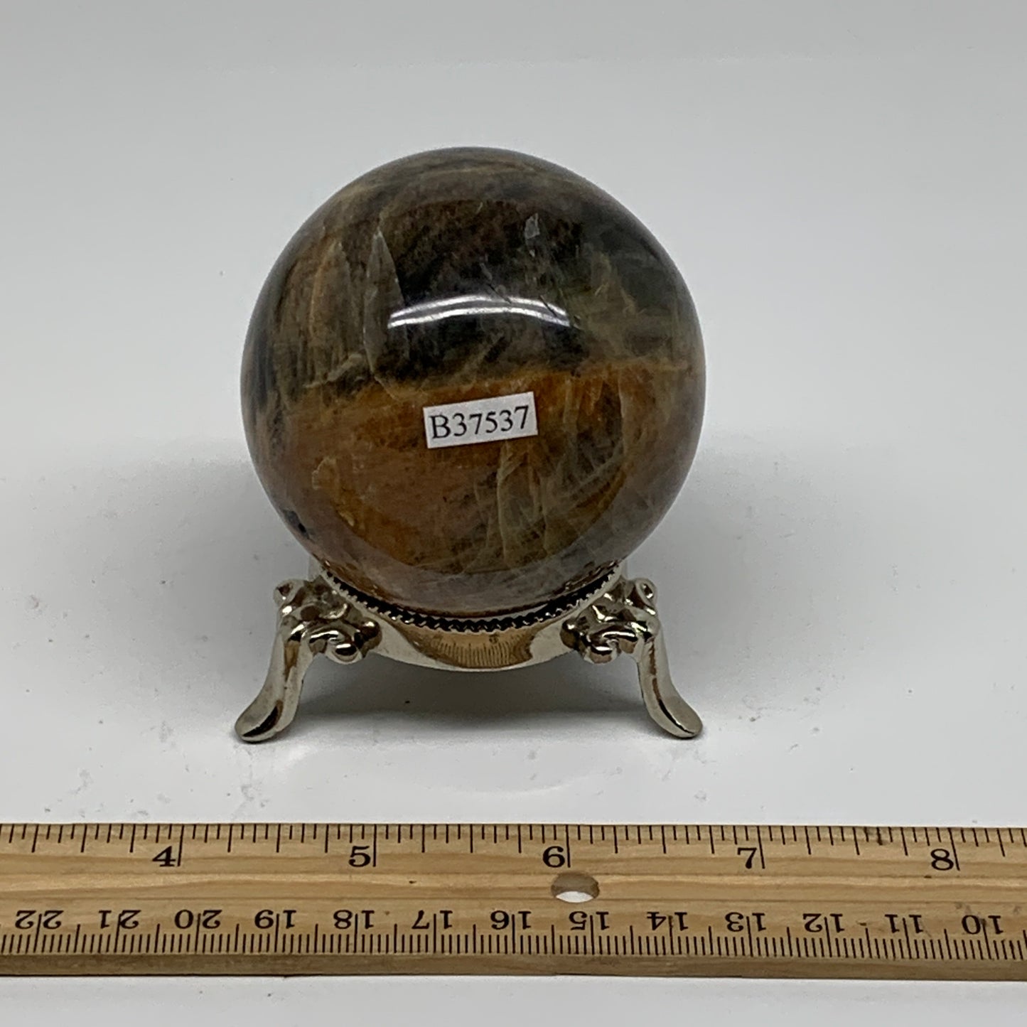 0.74 lbs, 2.5"(63mm), Black Moonstone Sphere Ball Gemstone Polished, B37537