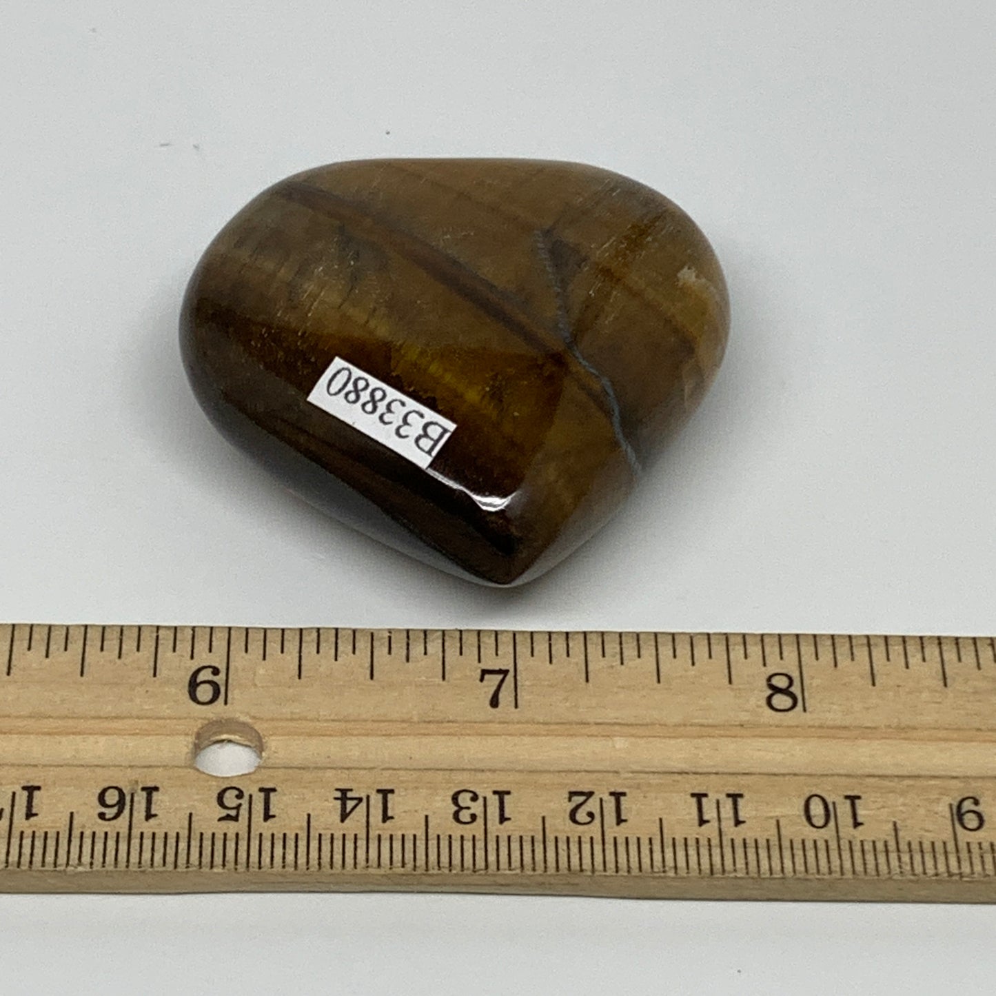 78.2g, 2"x2.1"x0.8", Tiger's Eye Heart Polished Healing Crystal @India, B33880