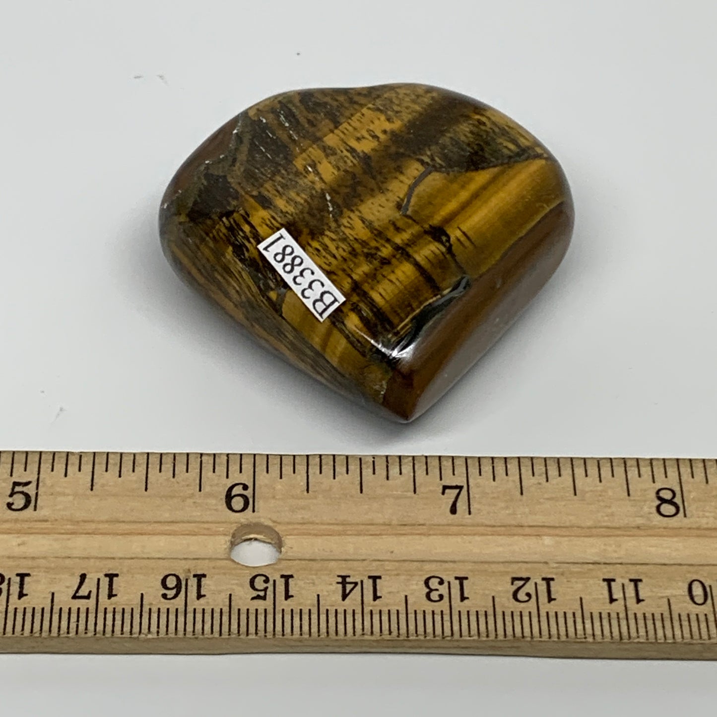 80.5g, 2"x2.1"x0.8", Tiger's Eye Heart Polished Healing Crystal @India, B33881