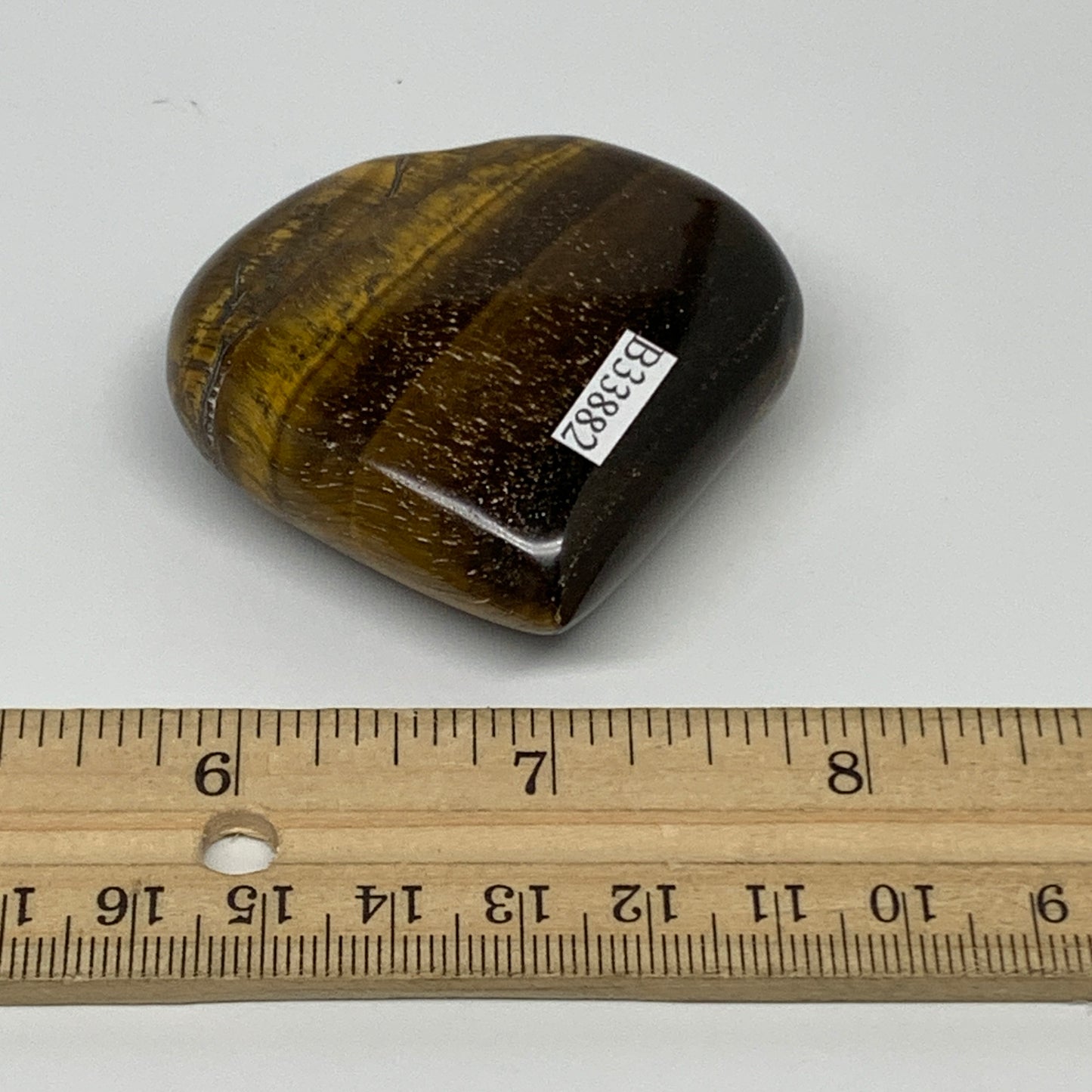 81.3g, 2"x2.2"x0.8", Tiger's Eye Heart Polished Healing Crystal @India, B33882