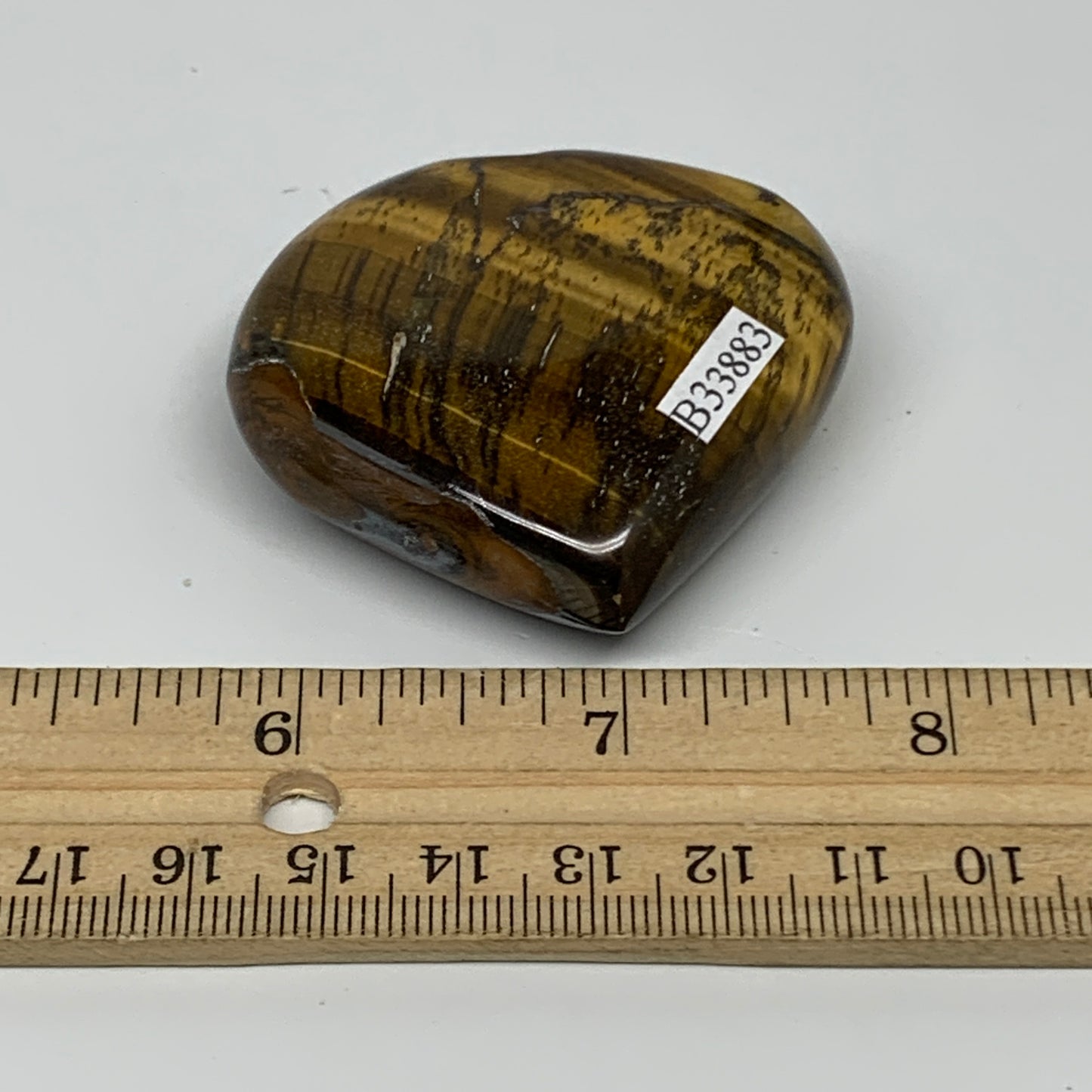 70.7g, 2"x2.1"x0.7", Tiger's Eye Heart Polished Healing Crystal @India, B33883