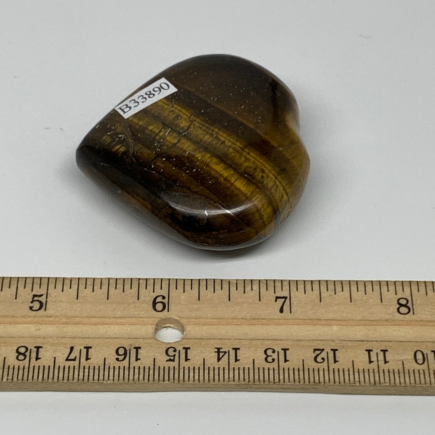 77.8g, 2"x2.1"x0.8", Tiger's Eye Heart Polished Healing Crystal @India, B33890