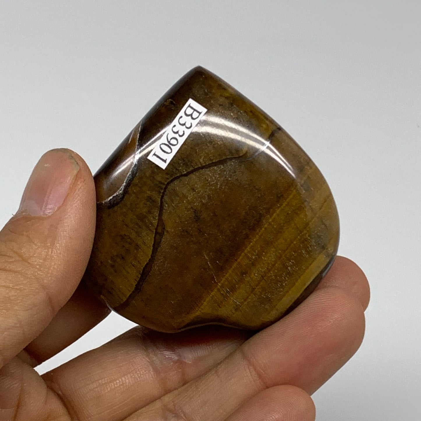 74.2g, 2"x2.1"x0.7", Tiger's Eye Heart Polished Healing Crystal @India, B33901