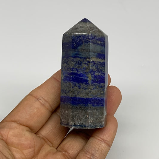 128.6g, 2.7"x1.1", Natural Lapis Lazuli Tower Point Obelisk Afghanistan,B30369