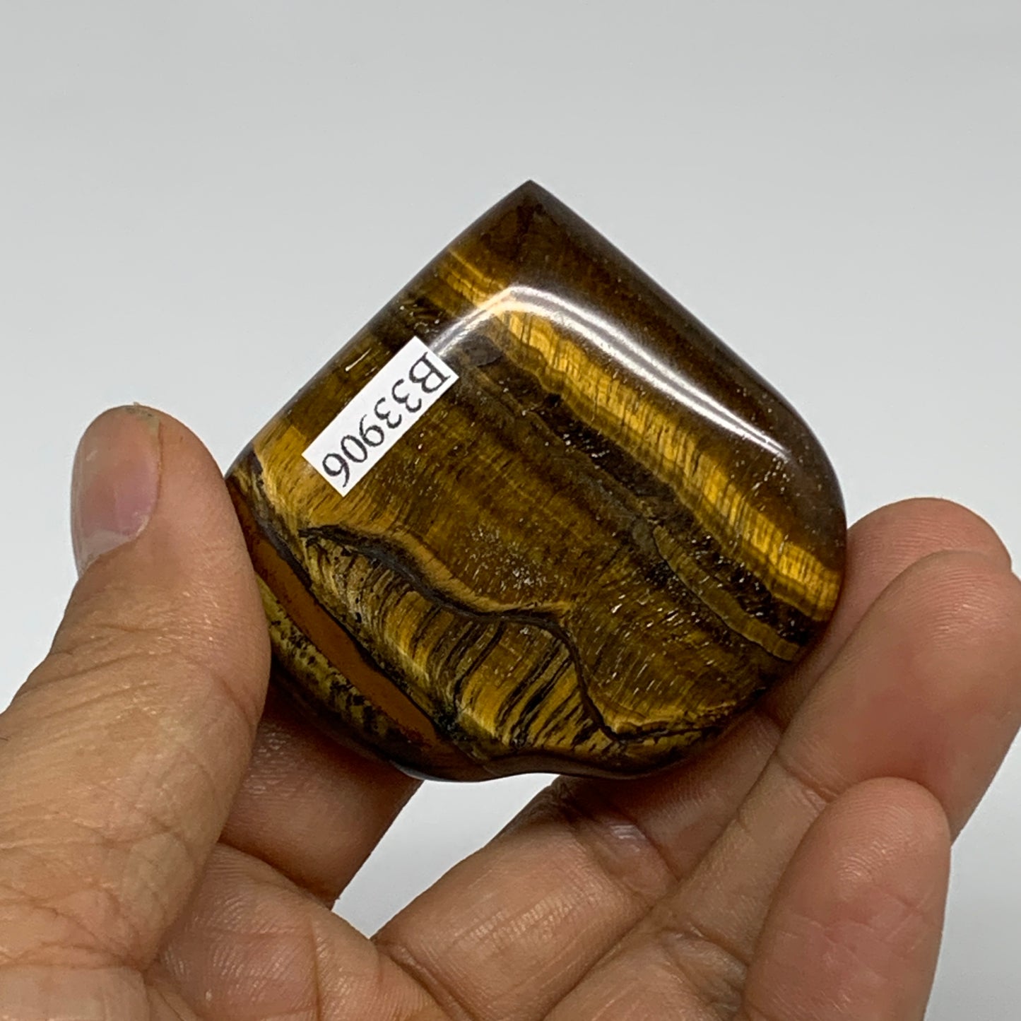 68.5g, 2"x2.1"x0.7", Tiger's Eye Heart Polished Healing Crystal @India, B33906
