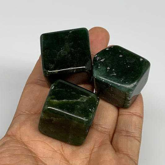 146g, 1.1"-1.1", 3pcs, Natural Nephrite Jade Tumbled Stone @Afghanistan,B31896