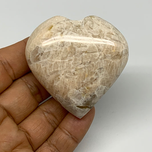 87.5g, 2.2"x2.2"x0.9", Peach Moonstone Heart Crystal Polished Gemstone, B28115