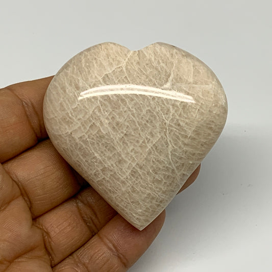 94.4g, 2.3"x2.2"x1", Peach Moonstone Heart Crystal Polished Gemstone, B28118