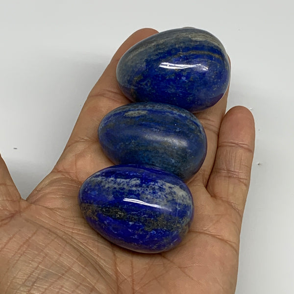 212.9g, 1.6"-1.7", 3pcs, Natural Lapis Lazuli Egg Polished @Afghanistan, B30397