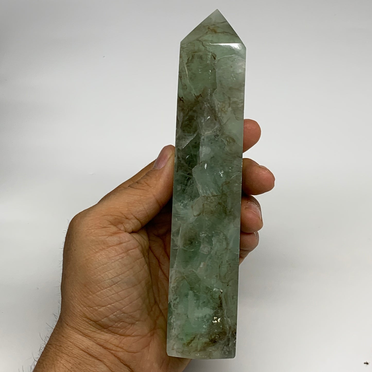 1.02 lbs, 6.4"x1.5"x1.3" Natural Fluorite Tower Obelisk Point Crystal, B29671
