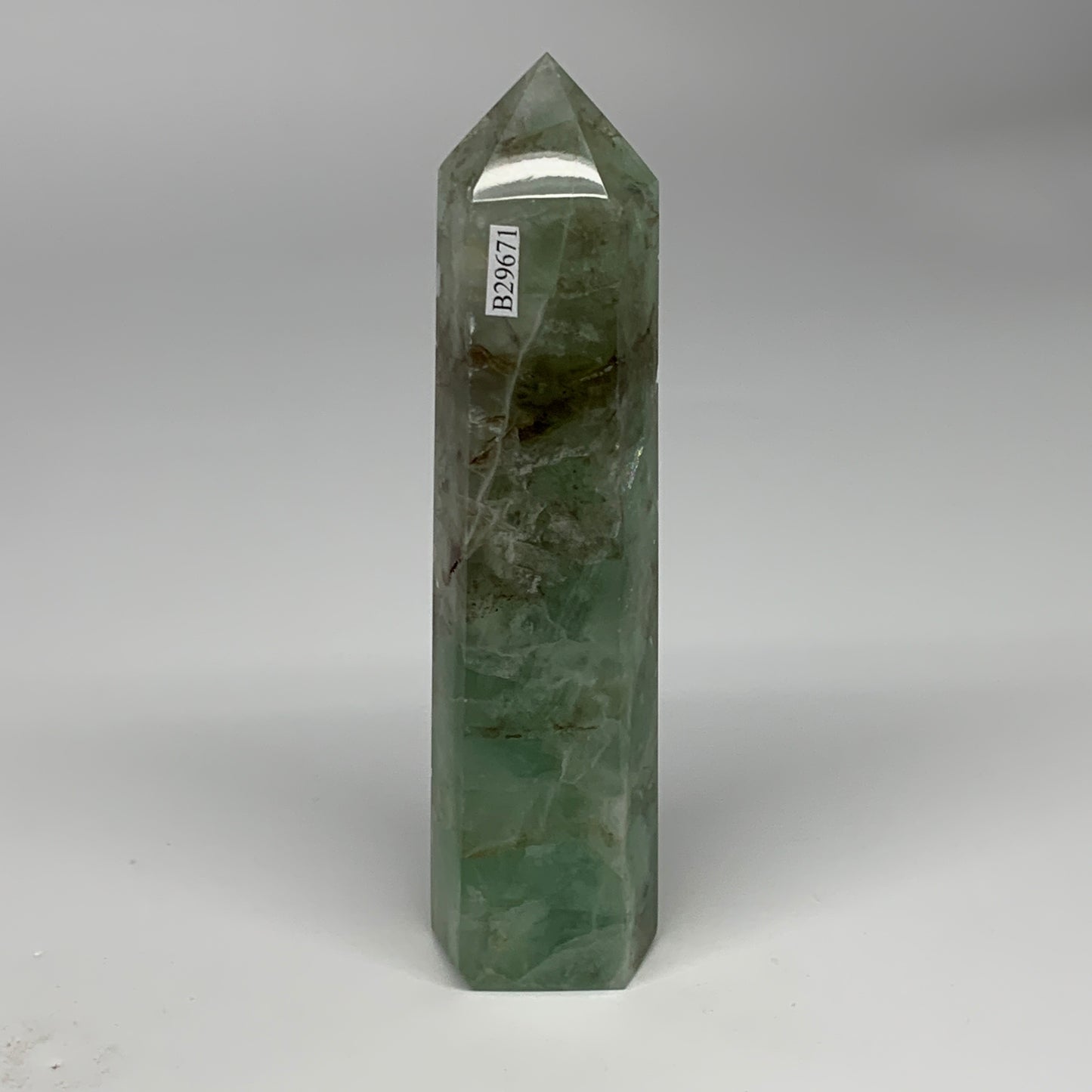1.02 lbs, 6.4"x1.5"x1.3" Natural Fluorite Tower Obelisk Point Crystal, B29671