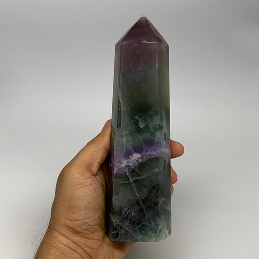 1.82 lbs,  7.2"x2"x1.7" Natural Fluorite Tower Obelisk Point Crystal, B29678