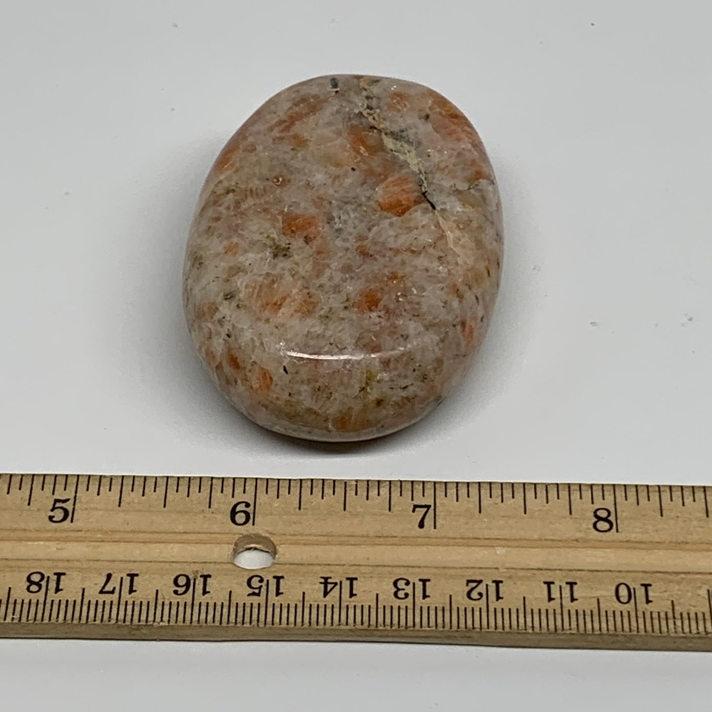 128.5g, 2.7"x1.9"x0.9", Natural Sunstone Palm-Stone Polished from India, B34599