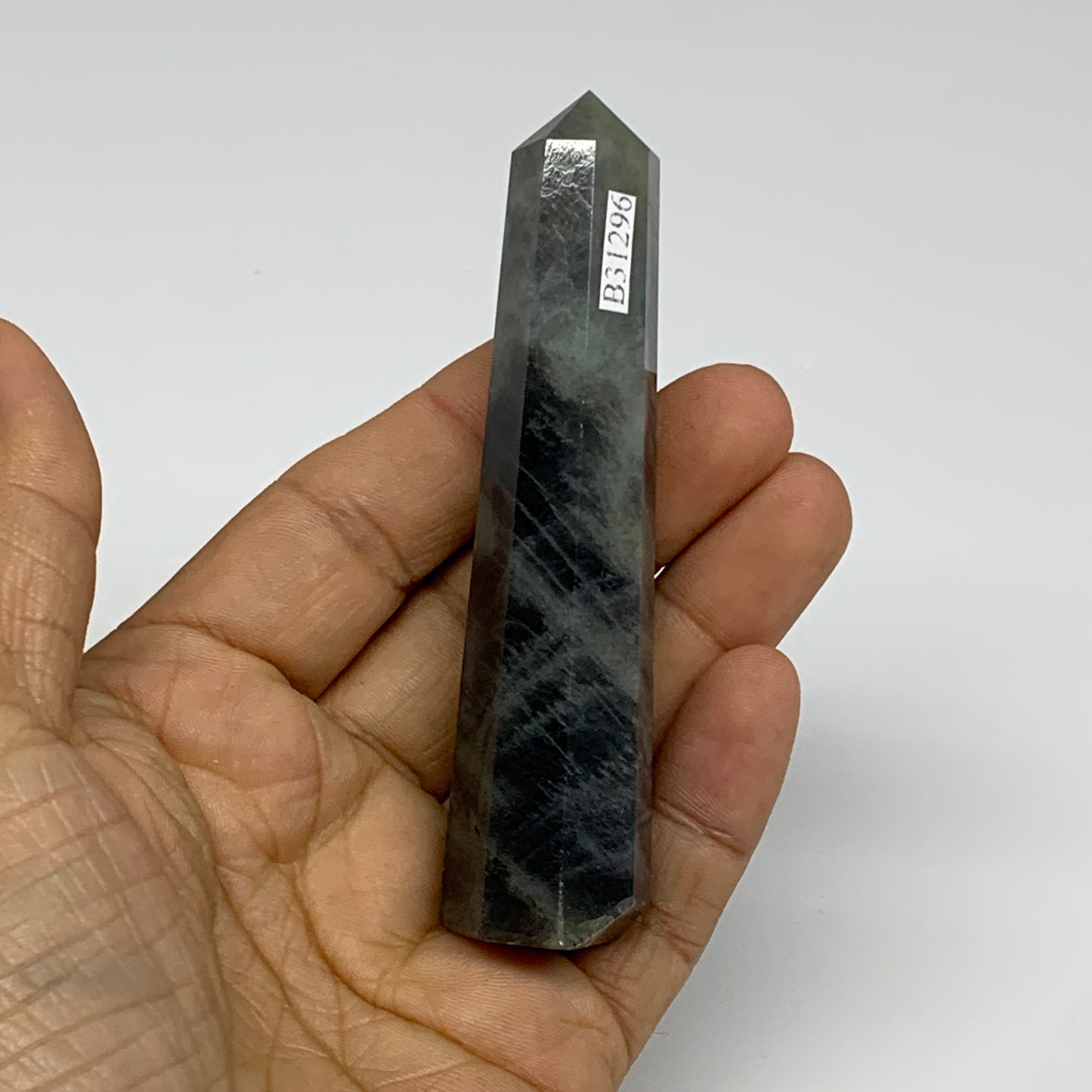 69.9g, 3.7"x0.8", Labradorite Tower Point Crystal @Madagascar, B31296