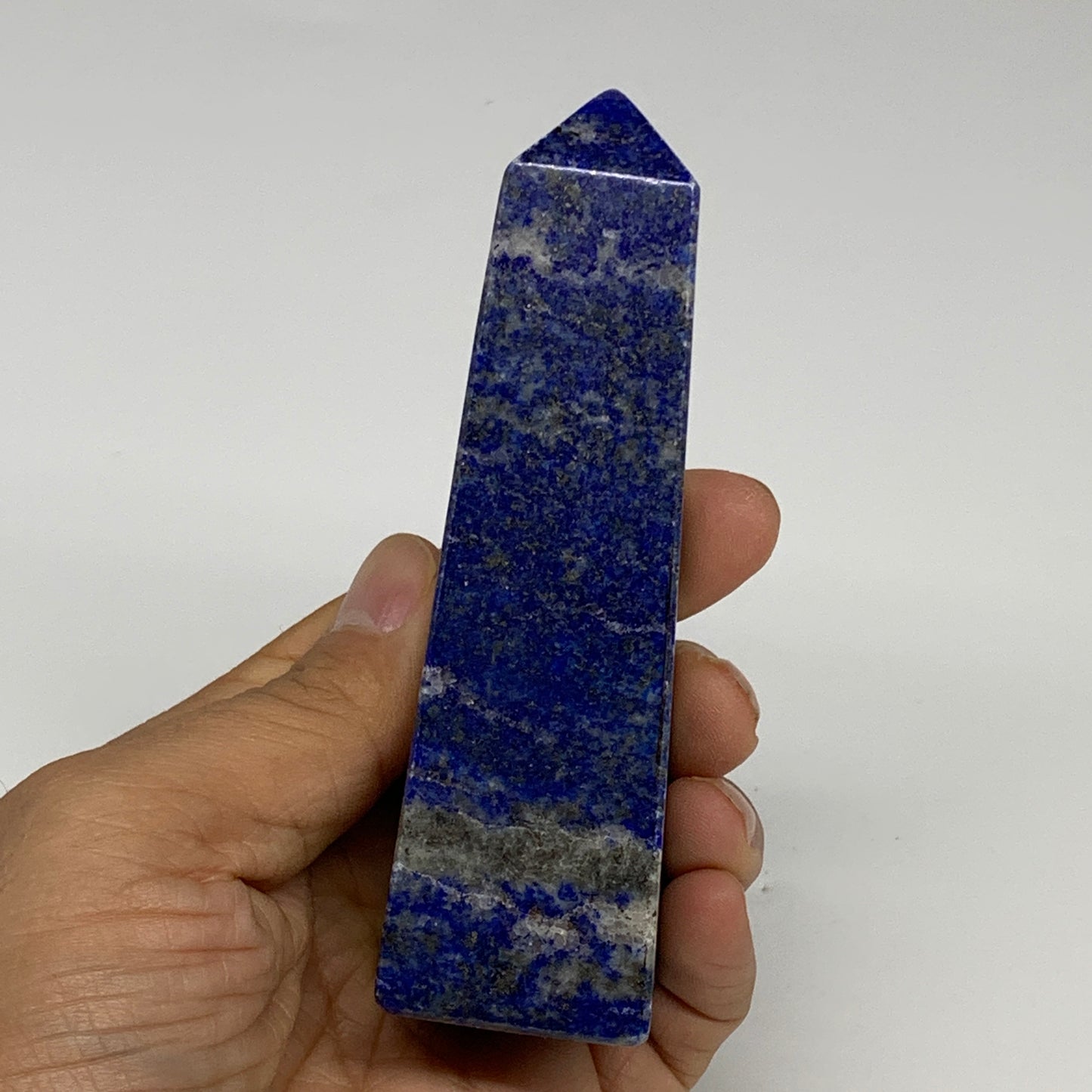 234.1g, 4.3"x1.2"x1.2", Natural Lapis Lazuli Tower Point Obelisk Afghanistan,B30