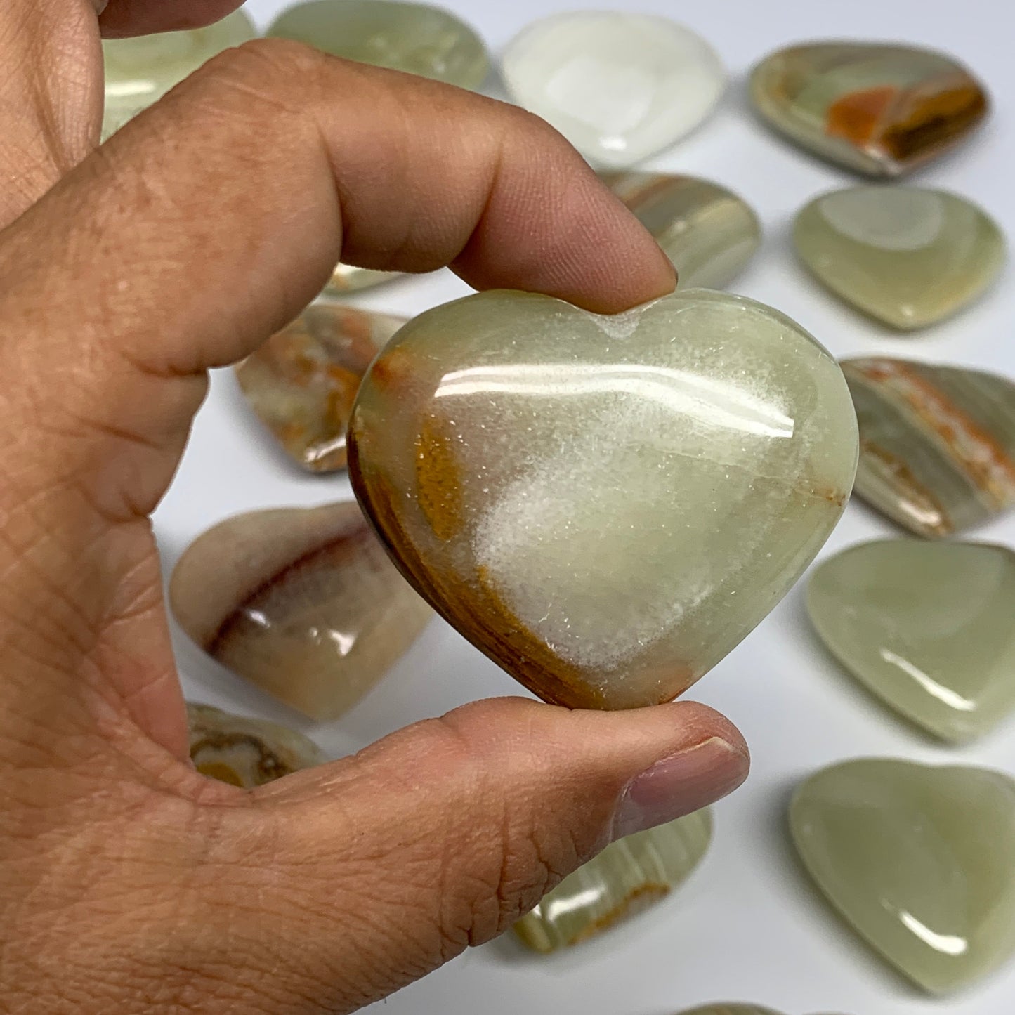 1000g (2.2 lbs) ,23 pcs, 1.3"- 1.9", Green Onyx Hearts from Afghanistan, B26640