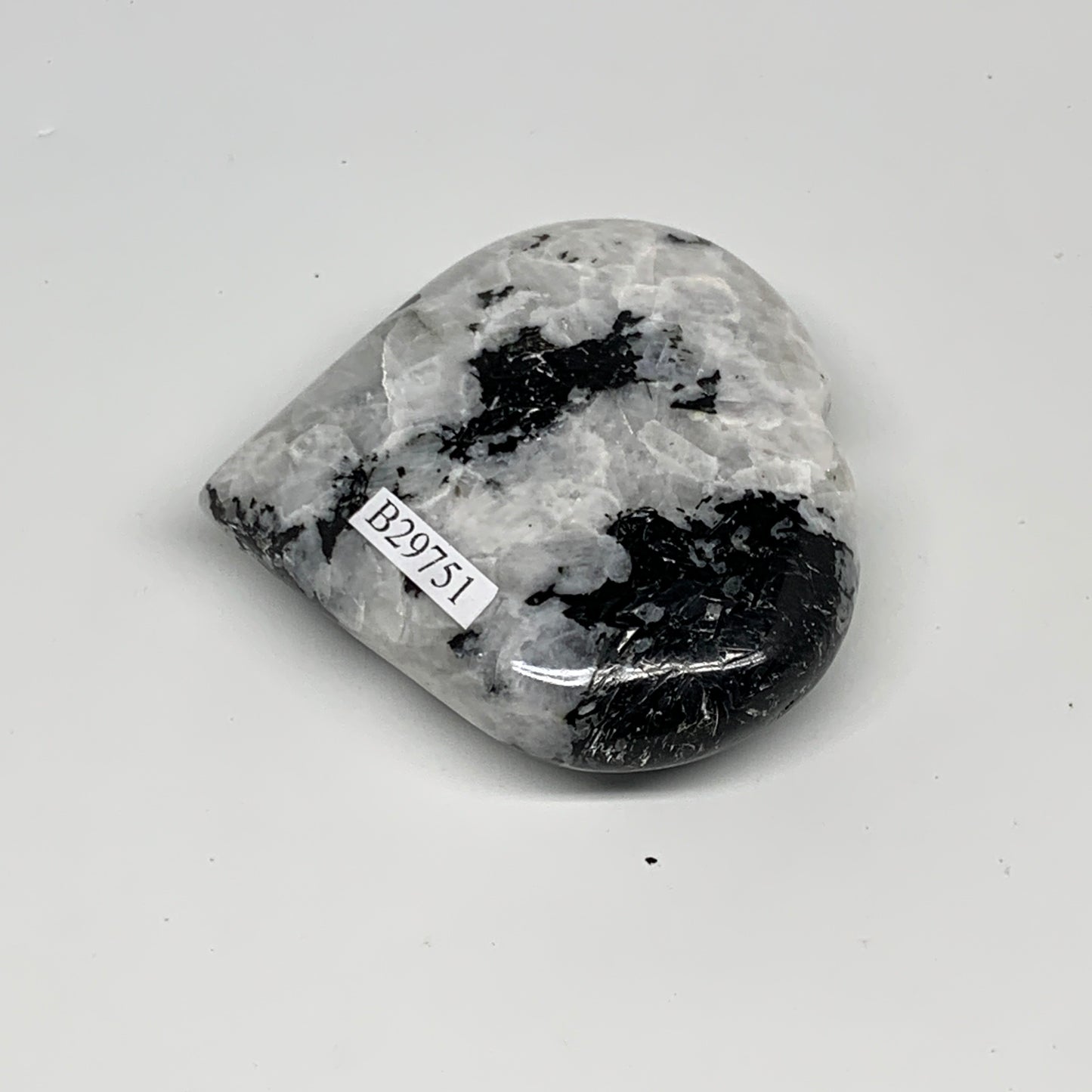 121.6g, 2.5"x2.6"x0.8", Rainbow Moonstone Heart Crystal Gemstone @India, B29751