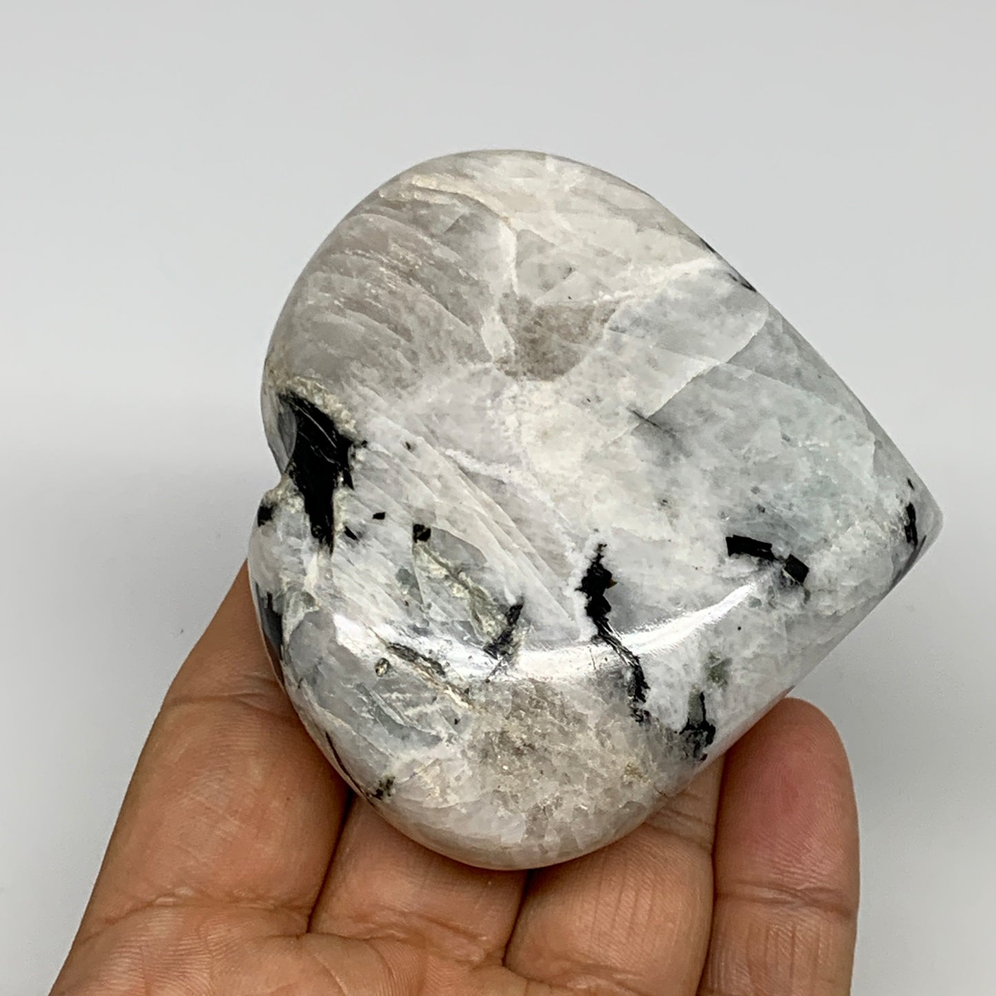 176.5g, 2.7"x3"x0.9", Rainbow Moonstone Heart Crystal Gemstone @India, B29752