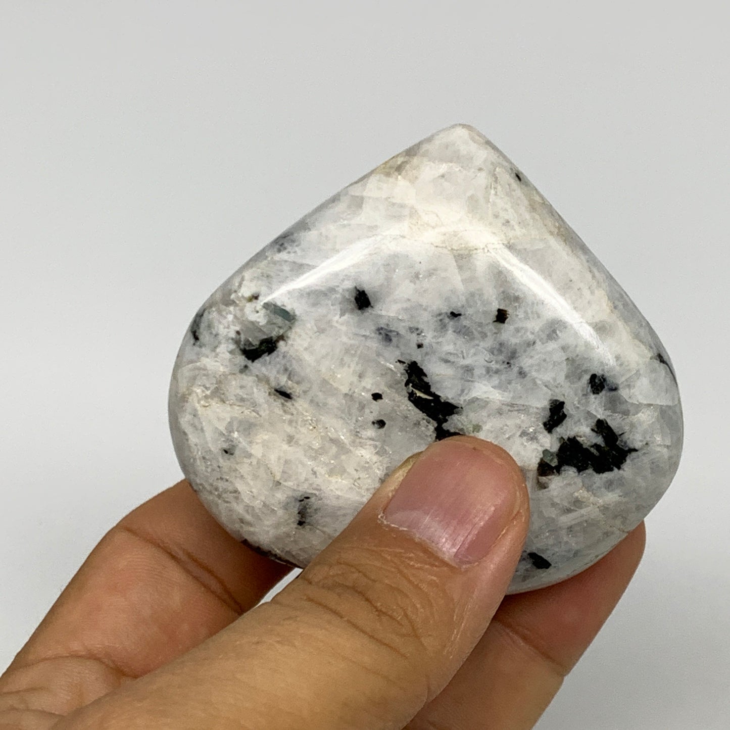 122.4g, 2.2"x2.5"x0.9", Rainbow Moonstone Heart Crystal Gemstone @India, B29753