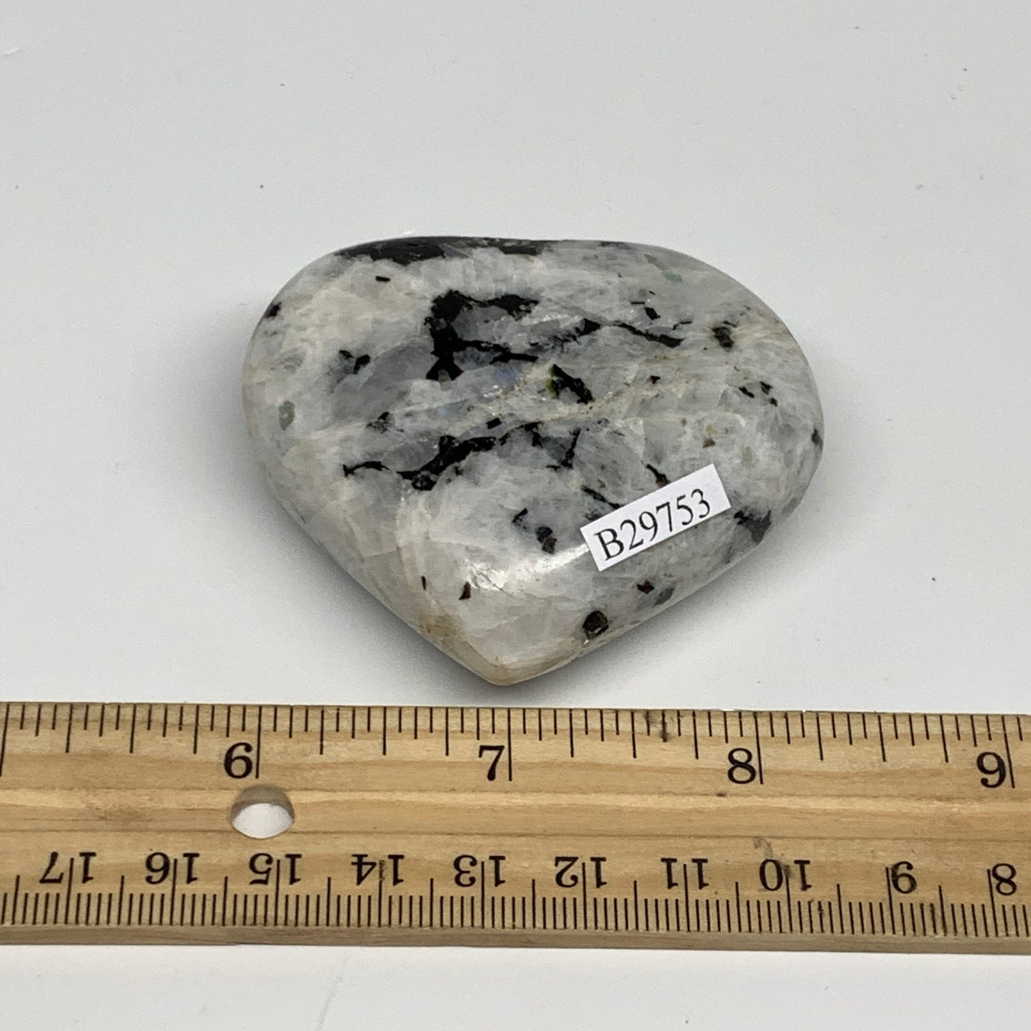 122.4g, 2.2"x2.5"x0.9", Rainbow Moonstone Heart Crystal Gemstone @India, B29753