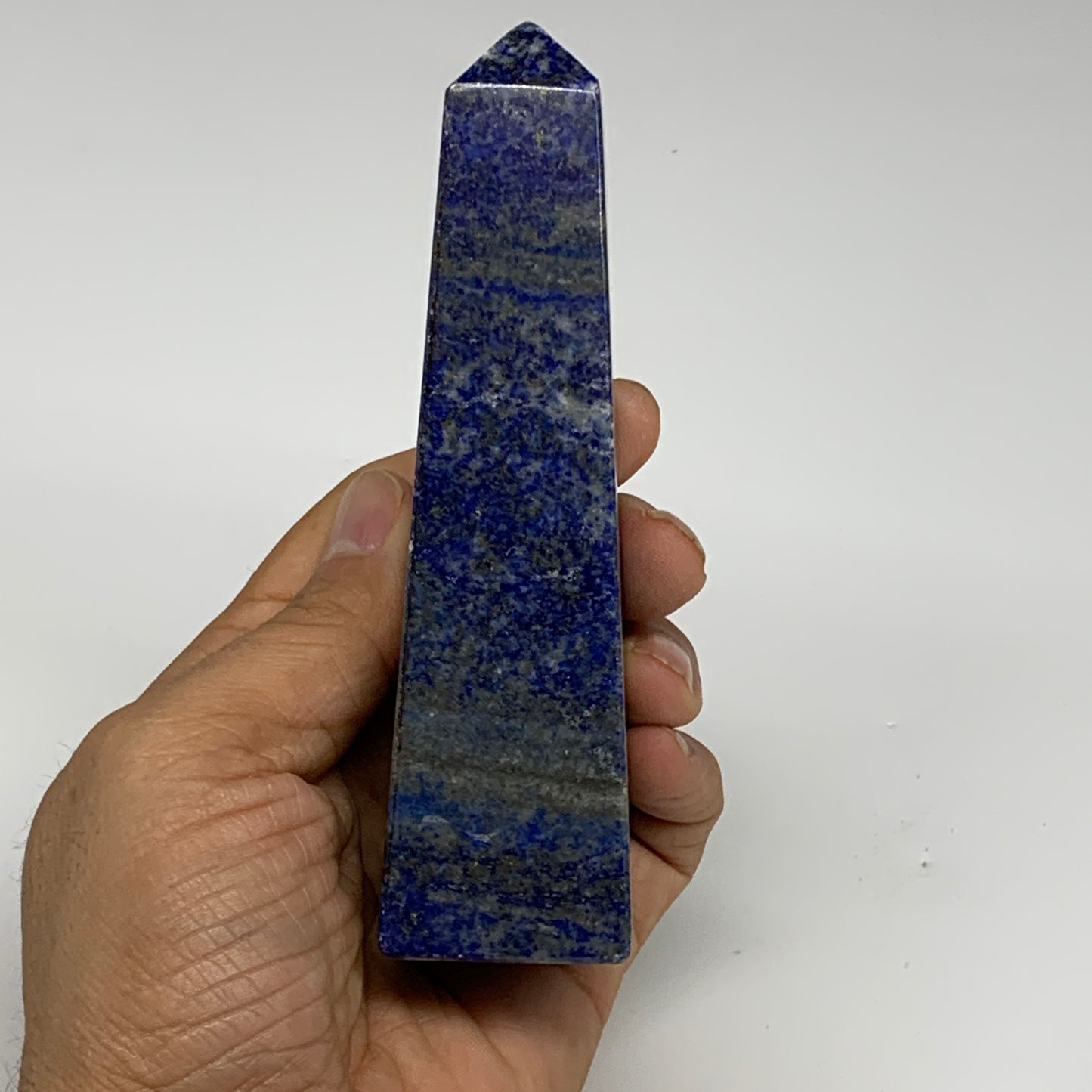 267.4g, 4.8"x1.3"x1.3", Natural Lapis Lazuli Tower Point Obelisk Afghanistan,B30
