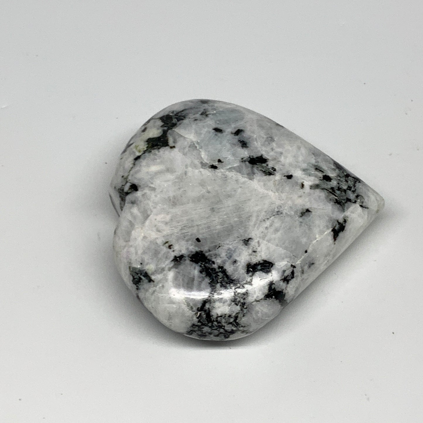 175.9g, 2.7"x3"x0.9", Rainbow Moonstone Heart Crystal Gemstone @India, B29754