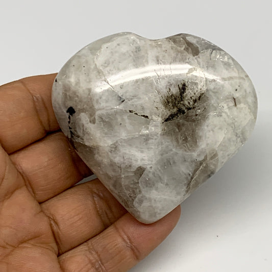 129.4g, 2.4"x2.5"x1", Rainbow Moonstone Heart Crystal Gemstone @India, B29761