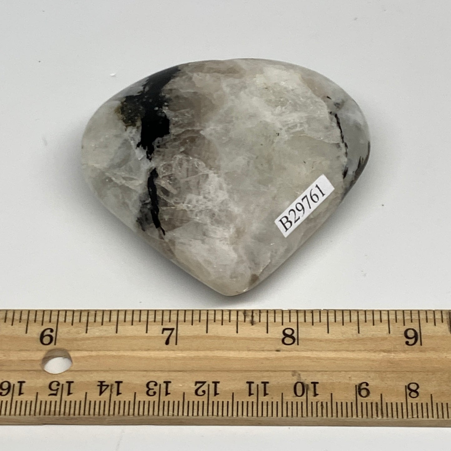 129.4g, 2.4"x2.5"x1", Rainbow Moonstone Heart Crystal Gemstone @India, B29761