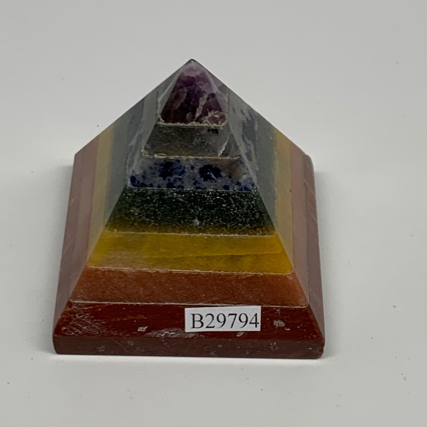 166.9g, 2"x2.2", 7 Chakra Pyramid Bonded Gemstone,Healing Crystal, B29794