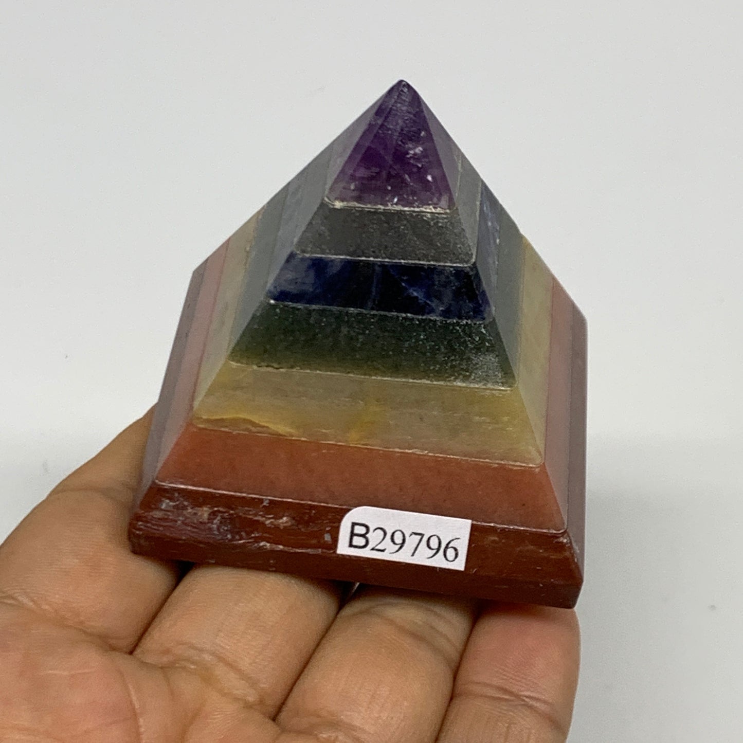164.5g, 2.1"x2.1", 7 Chakra Pyramid Bonded Gemstone,Healing Crystal, B29796