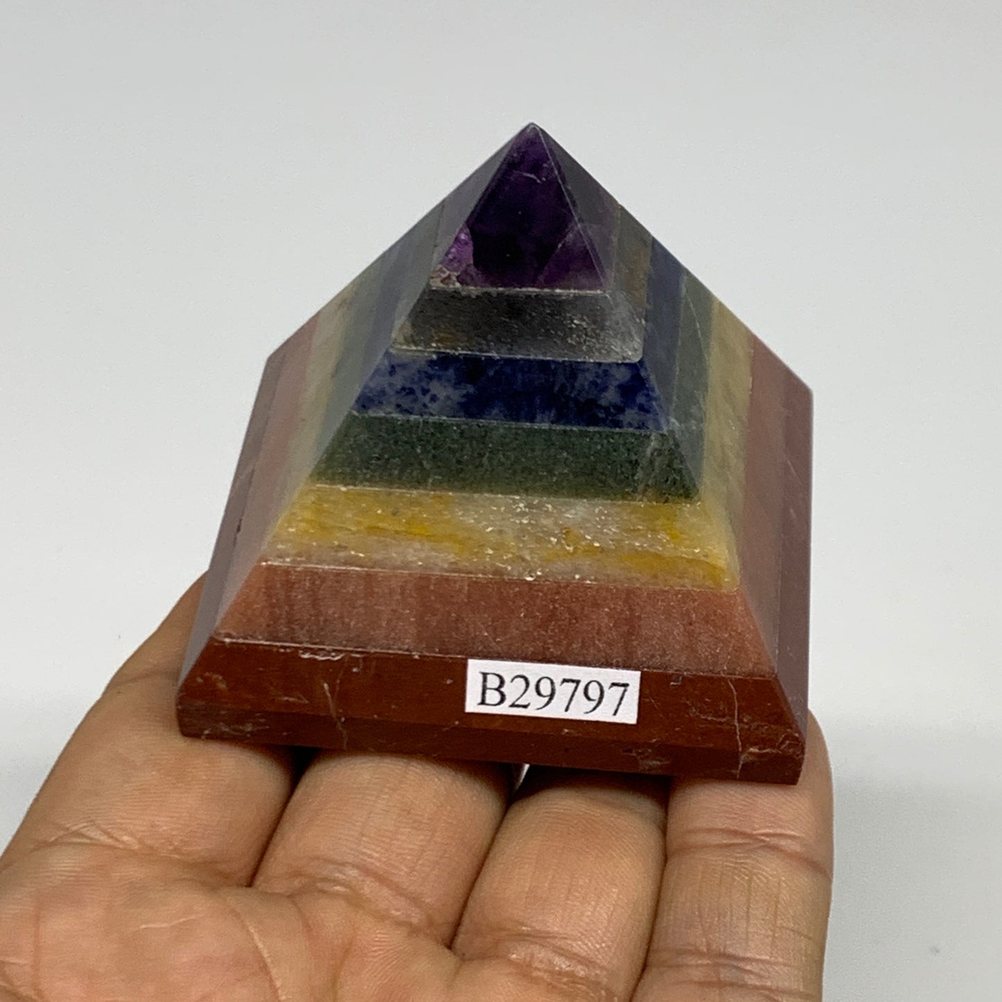 161.5g, 2"x2.2", 7 Chakra Pyramid Bonded Gemstone,Healing Crystal, B29797