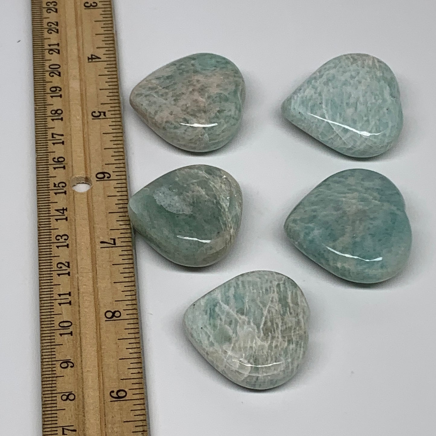 131.7g, 1.3"-1.4", 5pcs, Natural Amazonite Heart Polished Gemstone, B34724