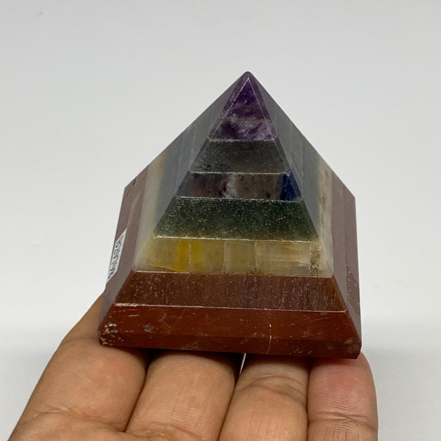 165.6g, 2"x2.2", 7 Chakra Pyramid Bonded Gemstone,Healing Crystal, B29798